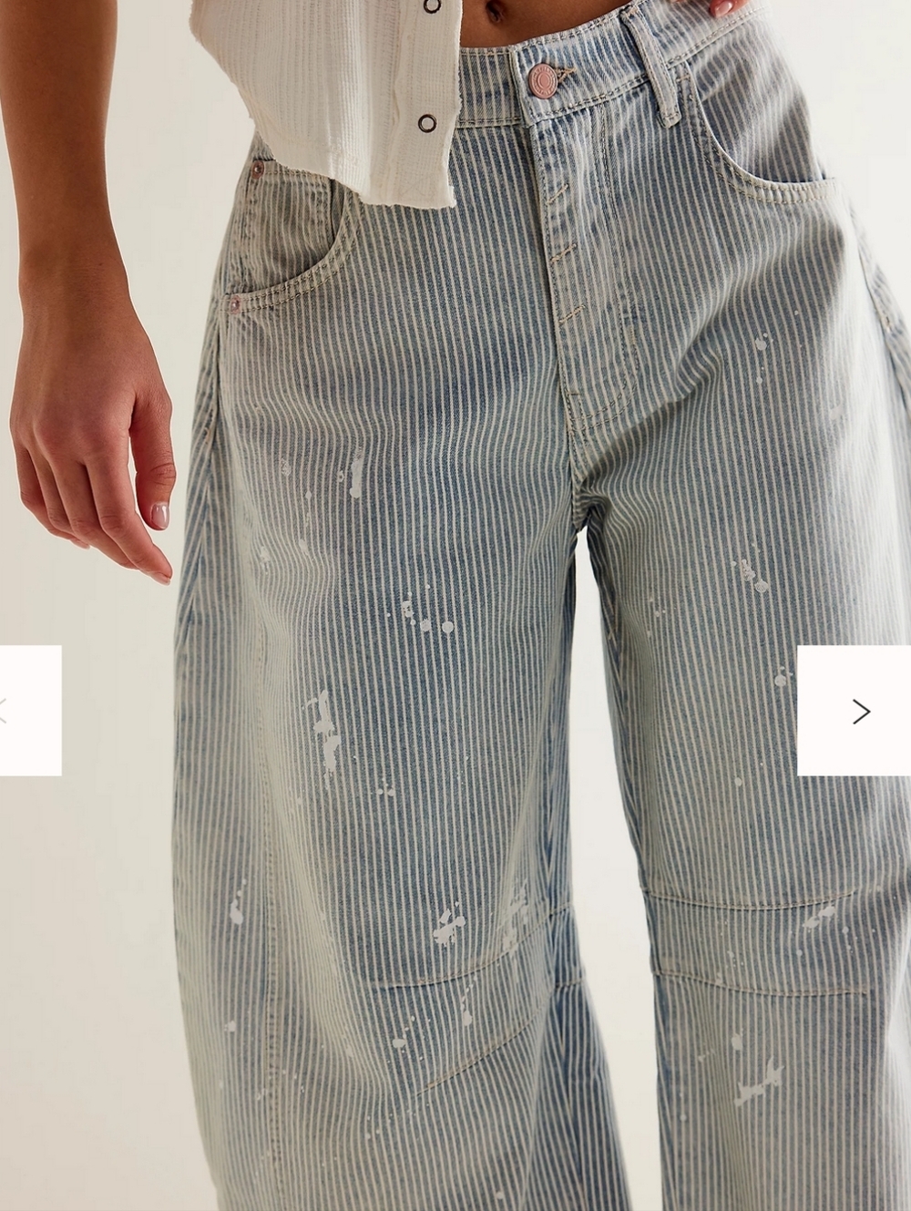 We The Free People Lucky You Mid-rise Barrel Jeans 28 Railroad Tracks Striped - Picture 2 of 11